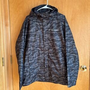 Columbia Men's Camouflage Rain Jacket Hooded Lightweight Water Resistant Size L